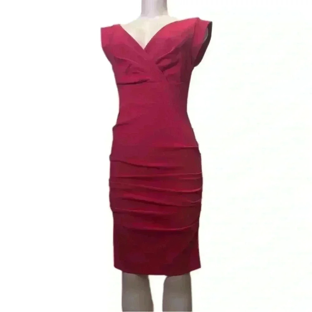 Nicole Miller Women's Red Midi Dress Size 2